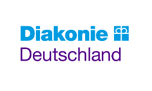 Logo der Diakonie Deutschland in Blau und Lila, bestehend aus Schriftzug und stilisierten Geschenk-Symbol.